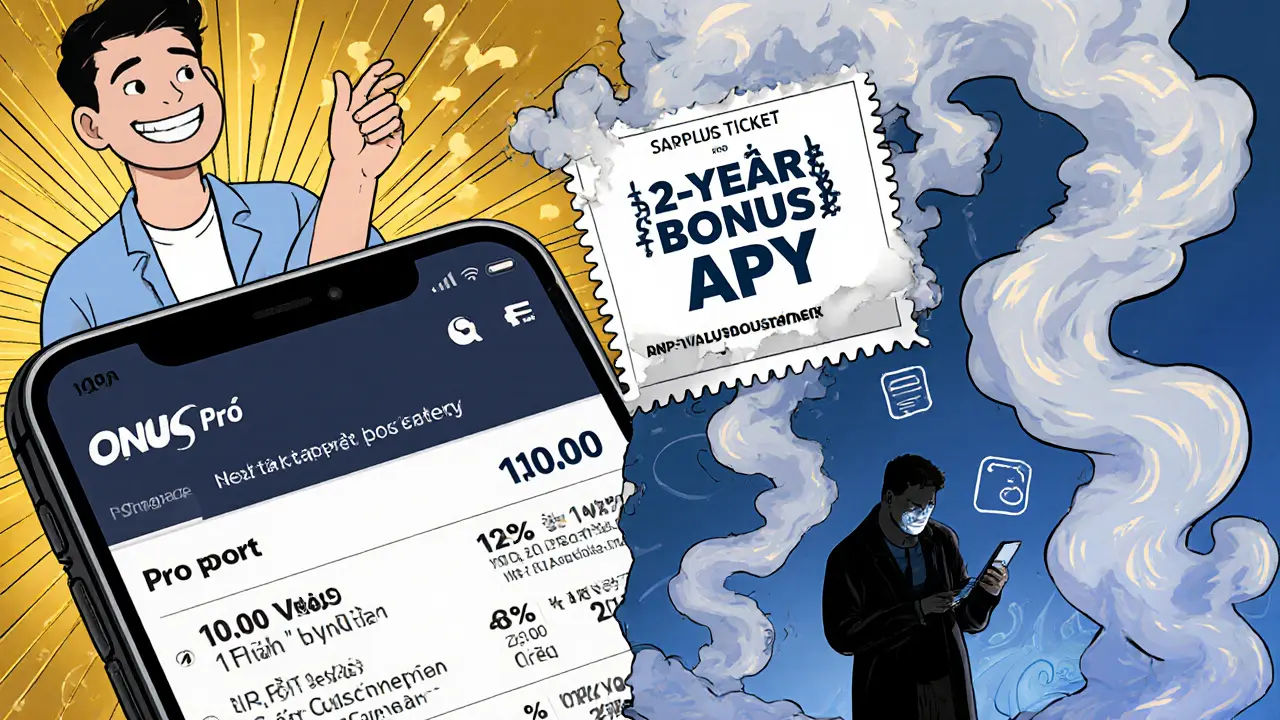 A user depositing crypto on one side, while a broken bonus promise fades into smoke on the other.