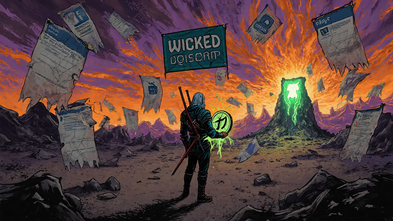 Lonely fan holding a fading WICKED token in a dead digital wasteland