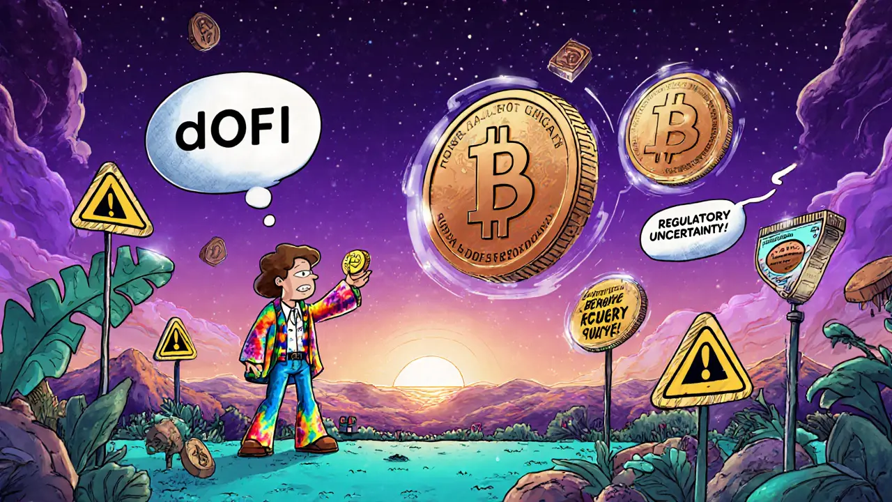 Users in 60s style clothing interacting with floating DeFi tools — staking, borrowing, and a giant ACA token glowing in the sky.