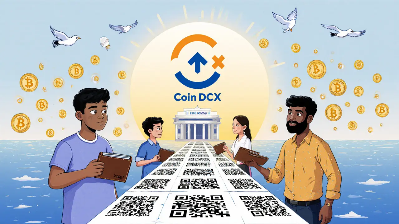 Users moving crypto from exchange to hardware wallets under a glowing CoinDCX logo