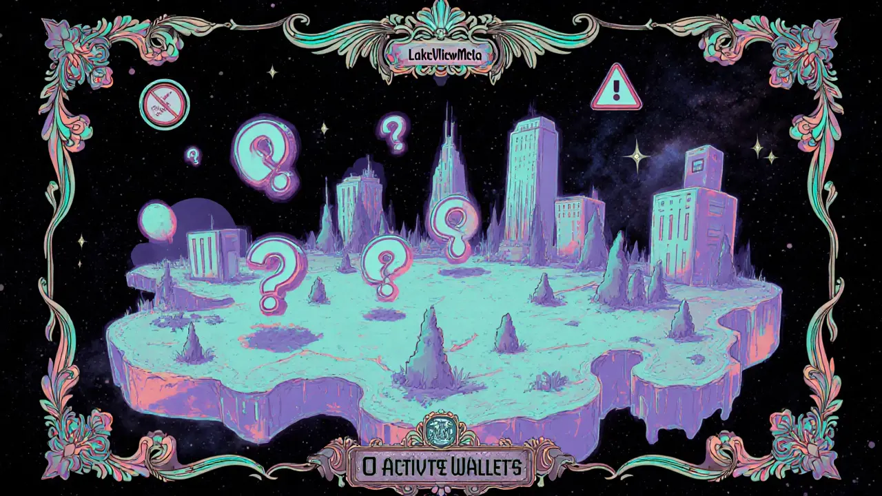 Glitchy cartoon app interface showing empty virtual world with ghostly team silhouettes and warning symbols.