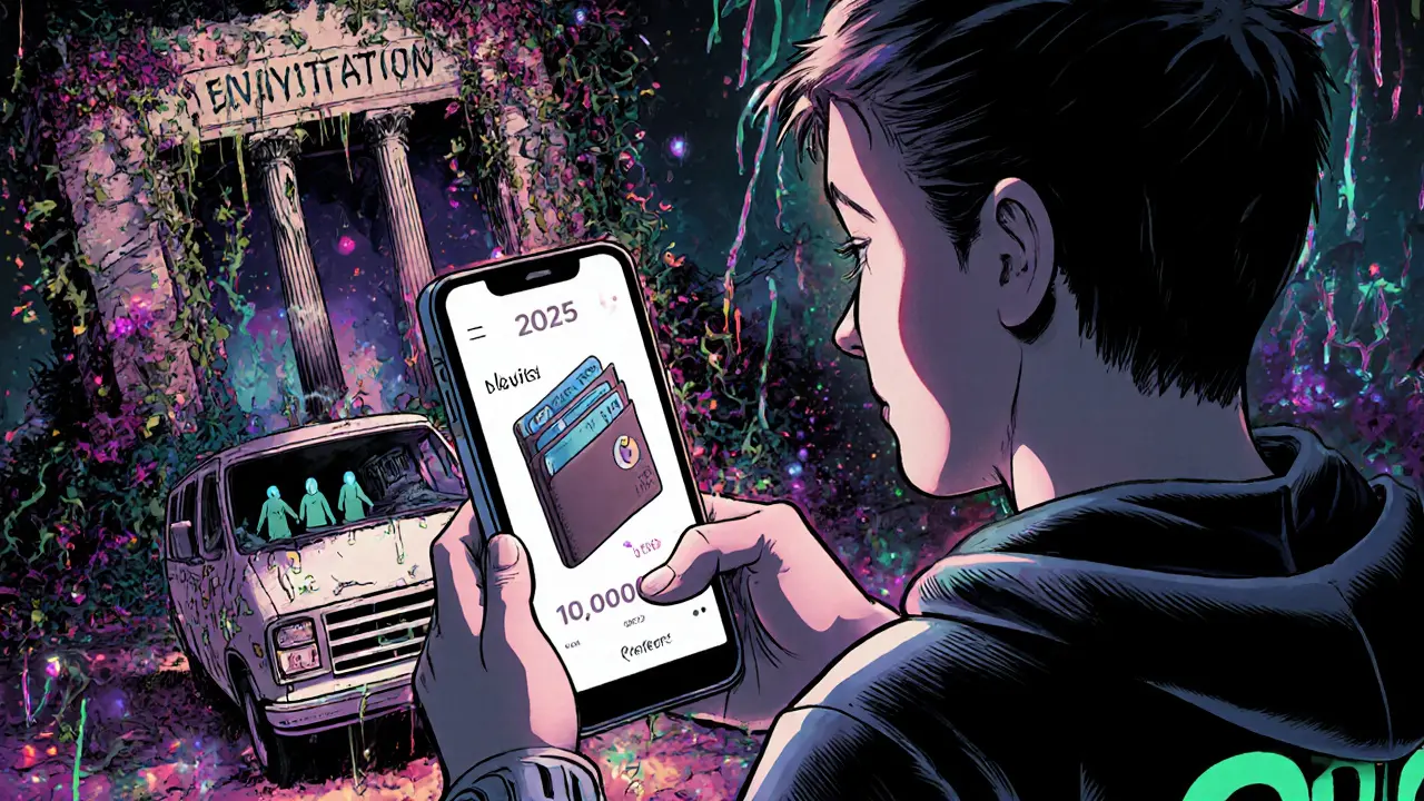 A person stares at a wallet full of worthless CORGI tokens, their reflection showing developers walking away.