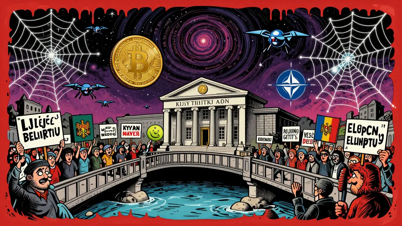 Crypto bridge from Kyrgyz bank to Moldovan protests, with detection nets and digital drones