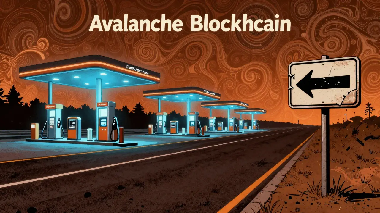 Avalanche highway with active crypto stations versus Swapsicle's broken sign pointing to nothing.