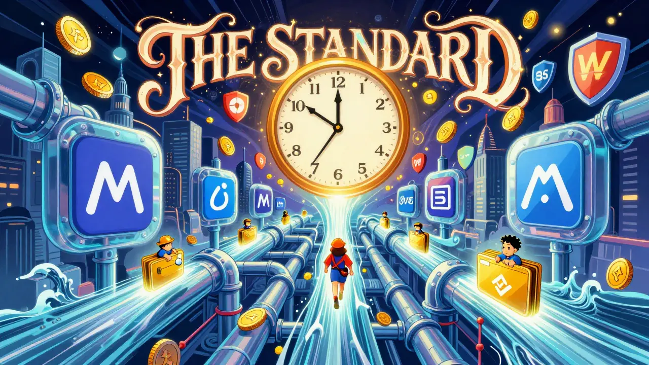 Invisible 1inch infrastructure powering major wallets in a futuristic city, with floating gas tokens and 2026 clock.