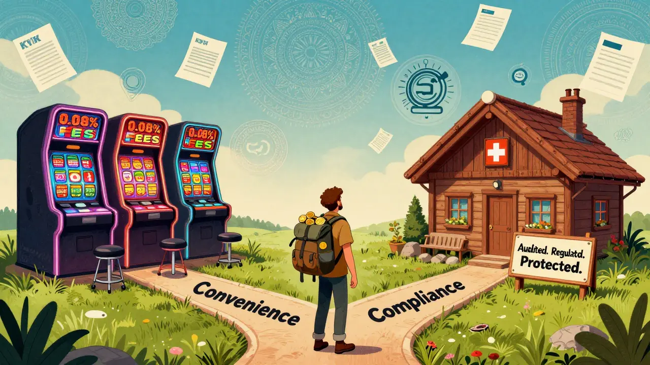 Traveler choosing between convenience and compliance at a psychedelic crossroads