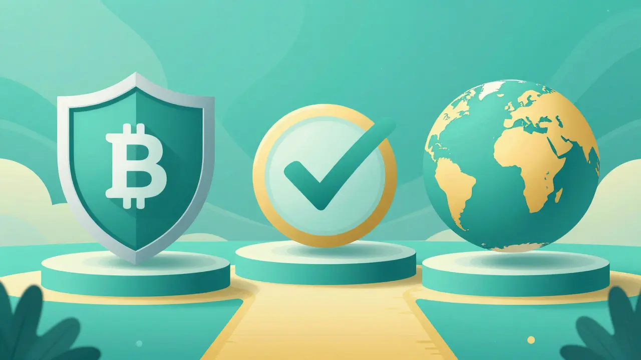 Abstract symbols of secure exchanges with shield, checkmark, and globe in psychedelic art.