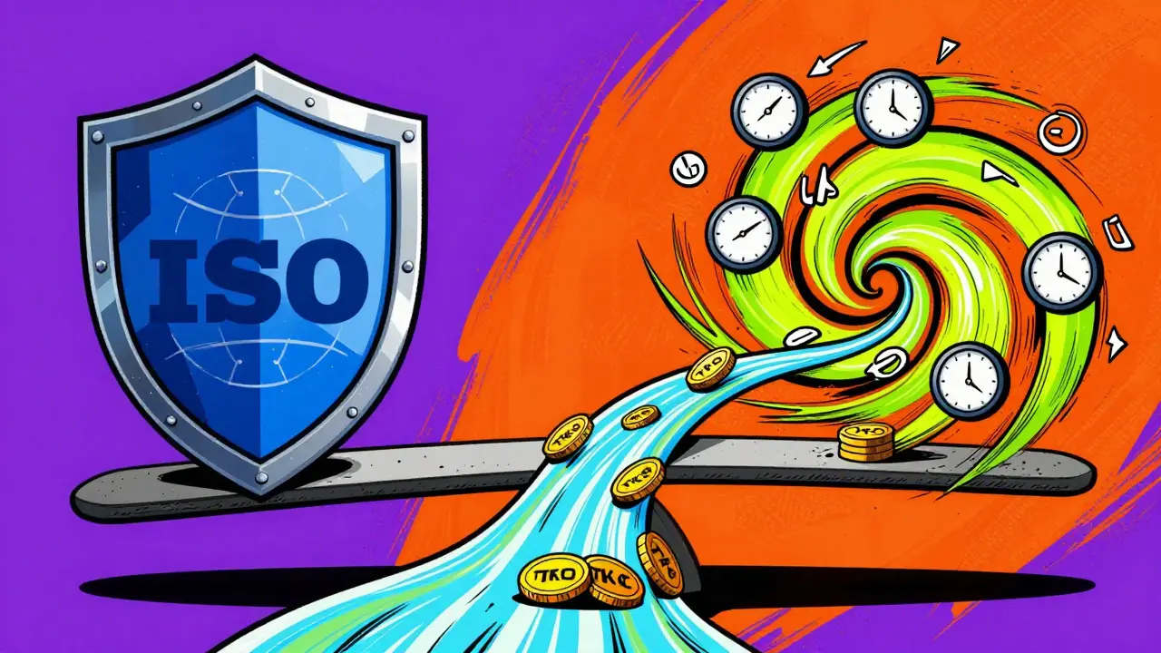 Conceptual art showing a security shield versus a vortex of delays in psychedelic style