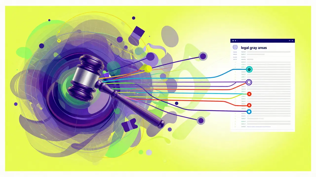 Psychedelic artwork depicting a transition from legal chaos to structured digital data.