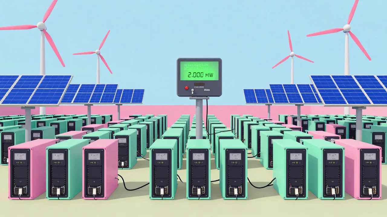 Colorful, symmetrical view of a solar-powered crypto mining farm