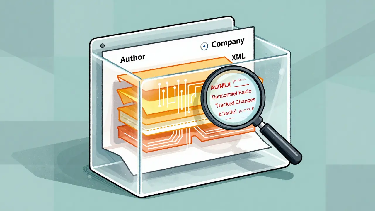 Graphic showing hidden data layers inside a digital file structure being inspected.