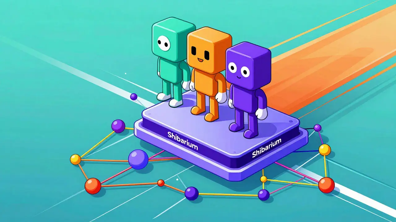 Illustration of SHIB tokens and Shibarium network layers