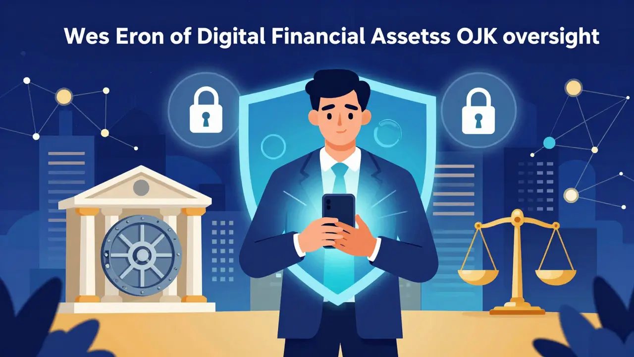 Investor protected by a digital shield amidst secure financial infrastructure