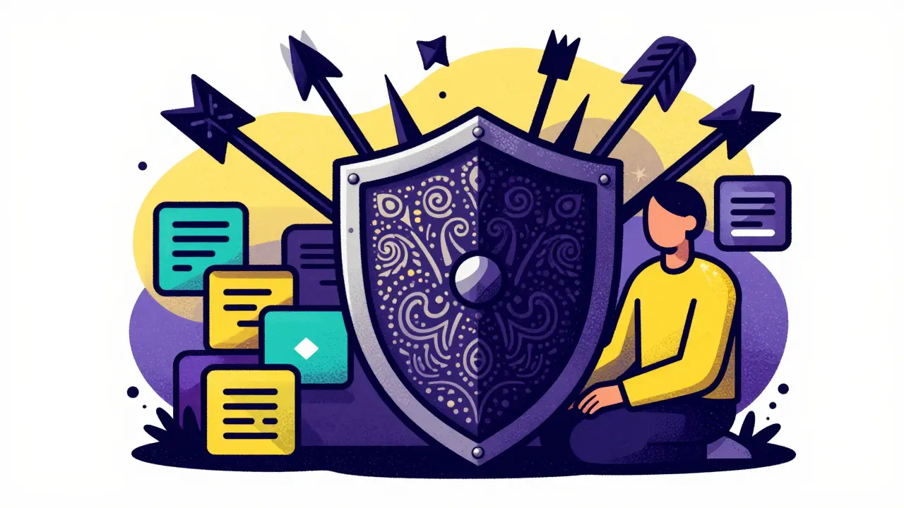 Retro style shield protecting a digital wallet from attack