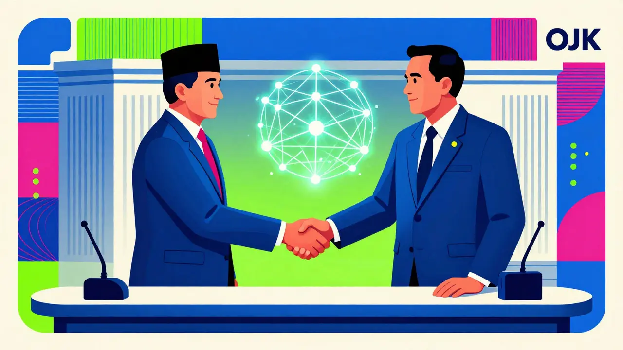 Stylized handshake between regulators transferring crypto oversight authority