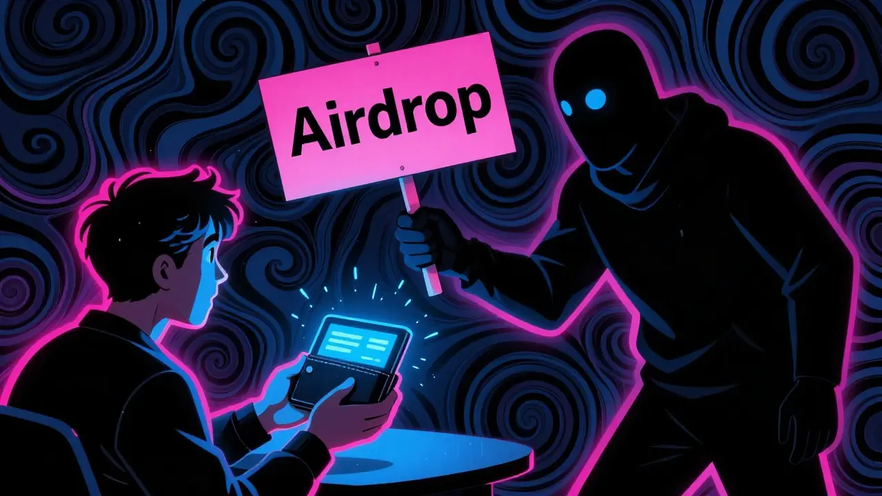 Warning illustration of crypto scammer targeting a wallet user
