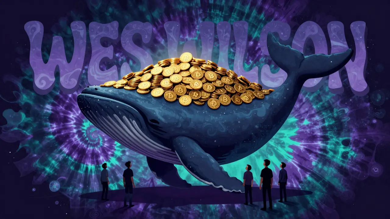 Graphic of a giant whale hoarding coins, symbolizing crypto market manipulation risks.