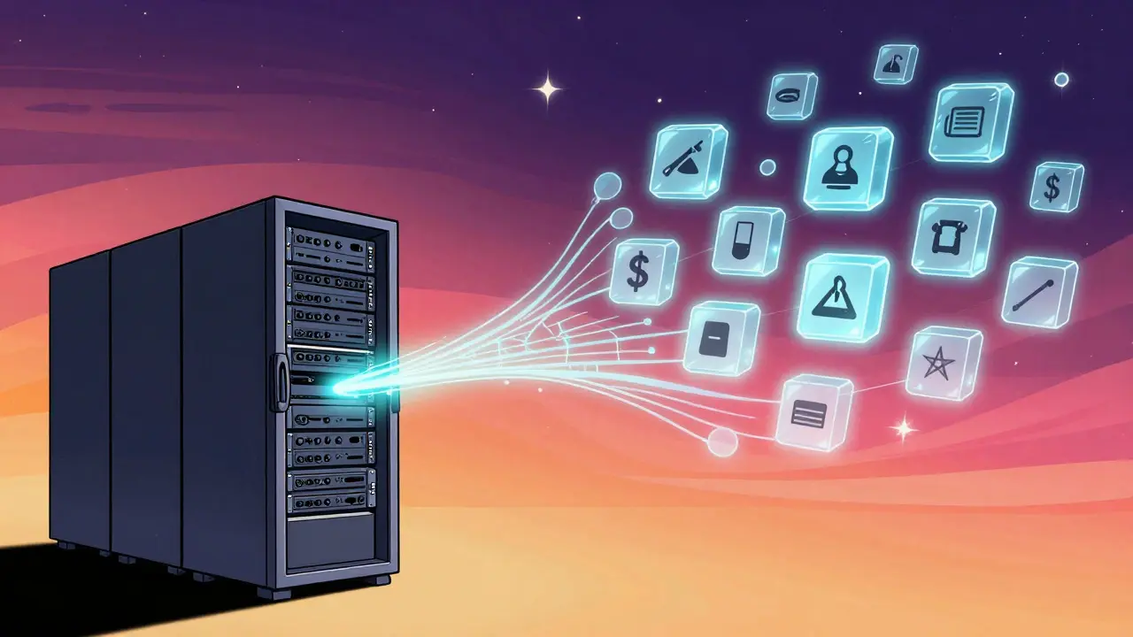 Illustration showing a private server connecting to a public, open blockchain network.