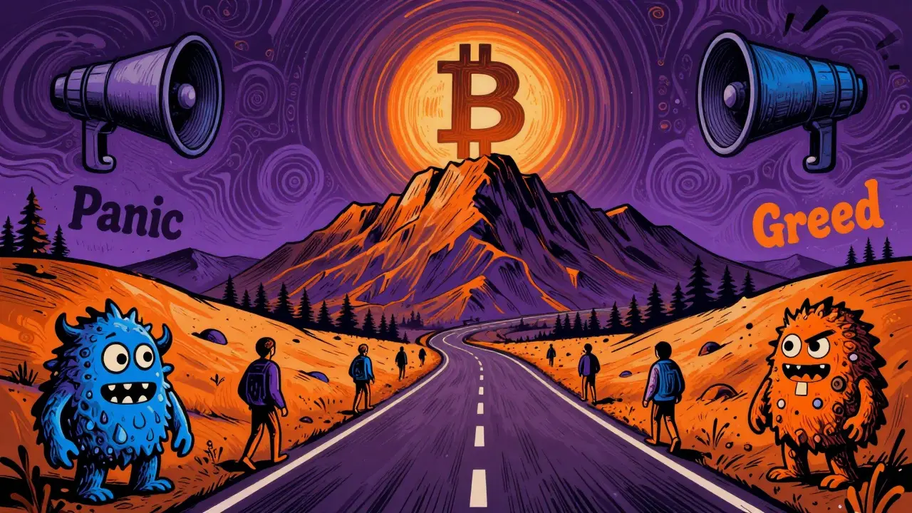 Steady walkers on a psychedelic path toward Bitcoin wealth, ignoring distractions