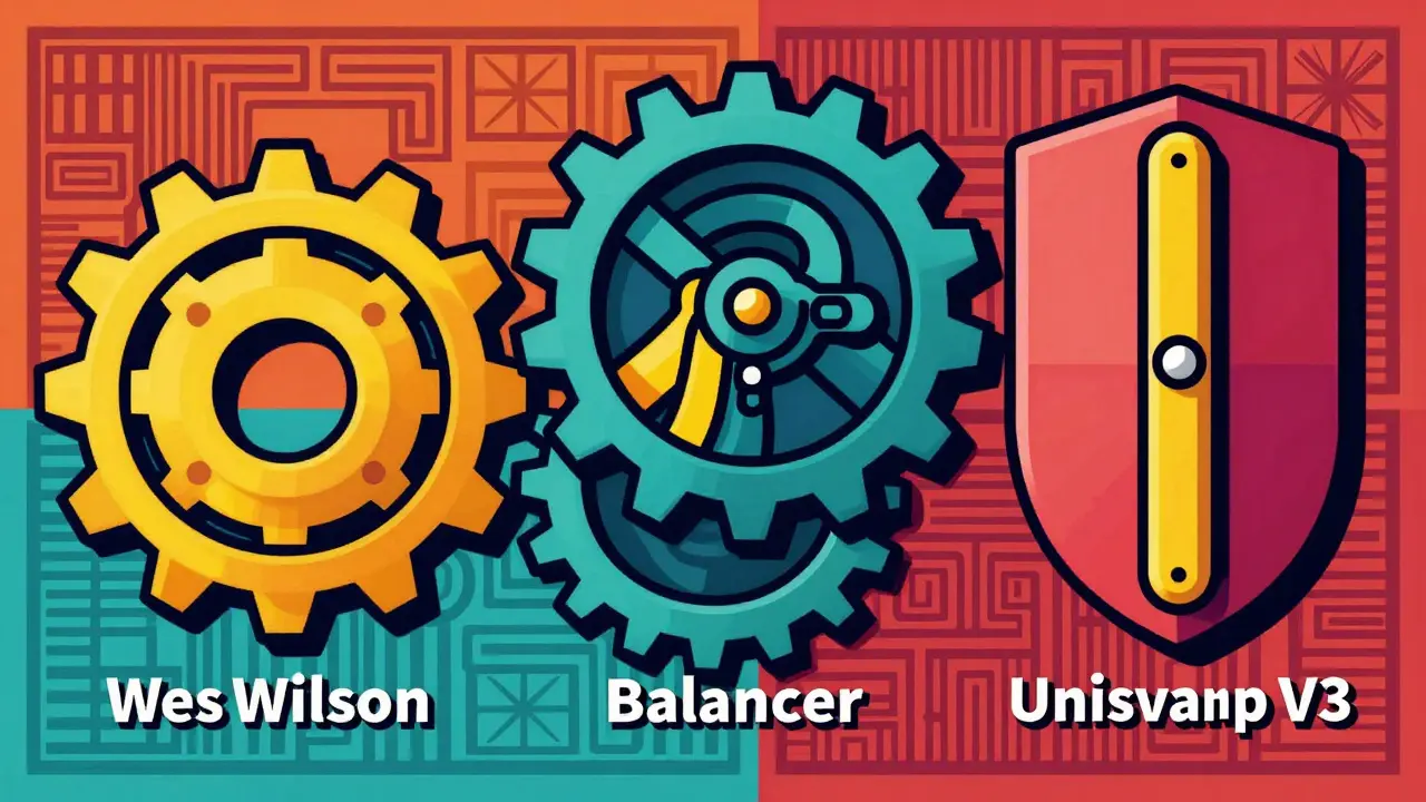 Stylized gears and structures representing different AMM risk models