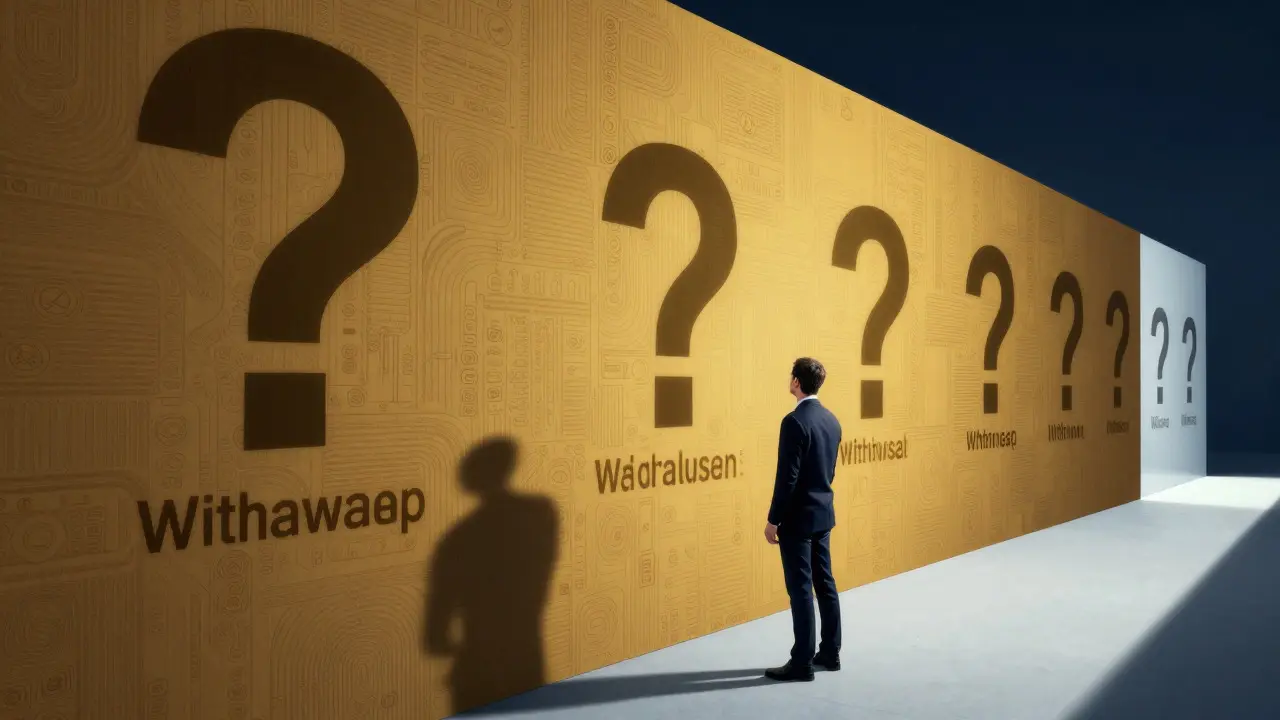 Abstract illustration of opaque fee structures and hidden costs represented by a mysterious patterned wall.