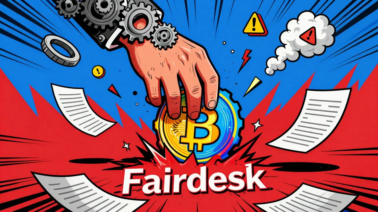 Artistic depiction of regulatory pressure shutting down a crypto exchange