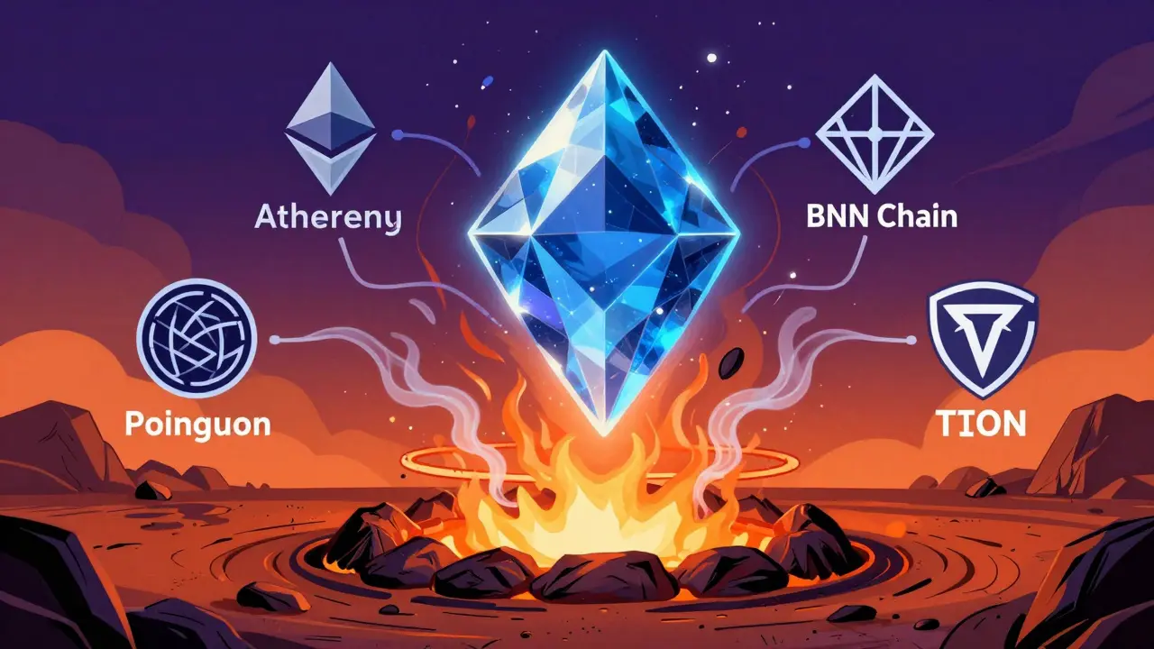 Glowing AWARE token burning mechanism illustration