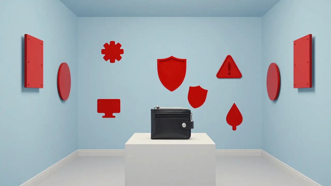 Minimalist illustration of a secure hardware wallet protected by a shield in a pastel vault.