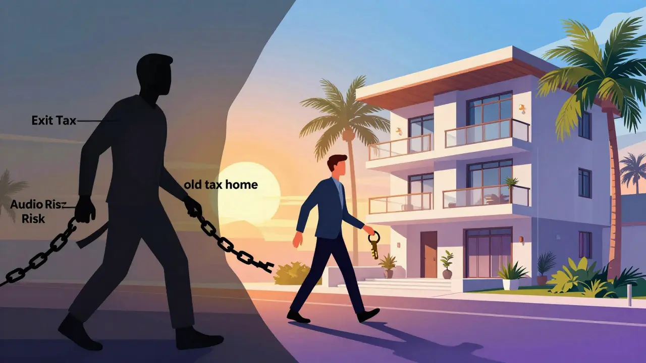 Person leaving dark tax burdens for sunny crypto-friendly residence