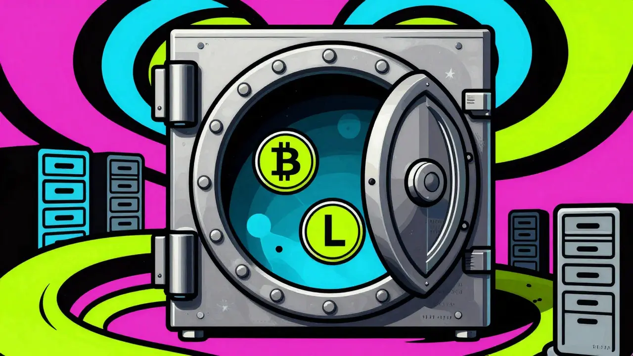 Psychedelic vault protecting Bitcoin and Litecoin assets