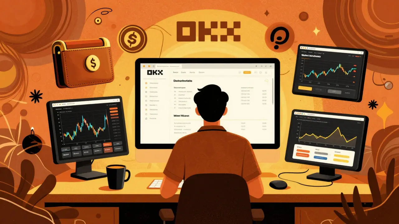 Stylized trader navigating complex crypto features and Web3 tools