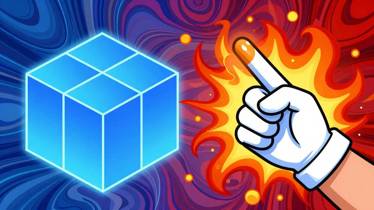 Vibrant art contrasting accepted blockchain tech with banned cryptocurrency assets.