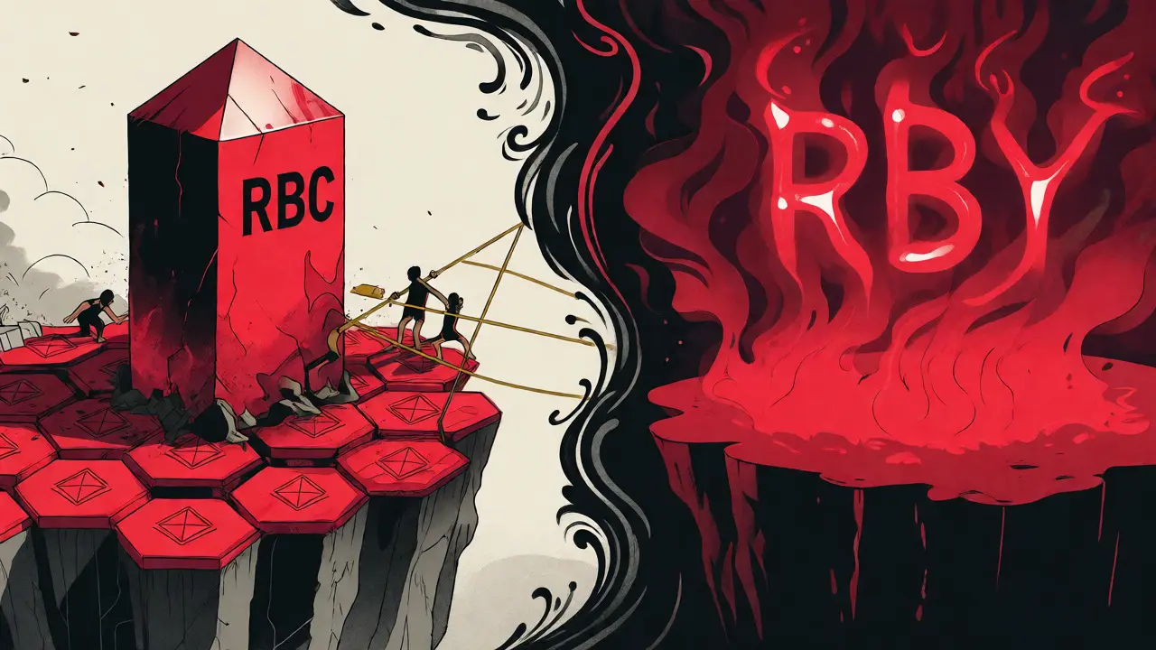 Illustration comparing stable RBC on Ethereum vs. misty RBY over an abyss.