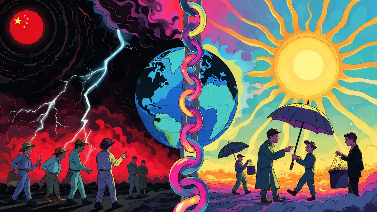 Psychedelic cartoon contrasting strict and friendly crypto jurisdictions globally.