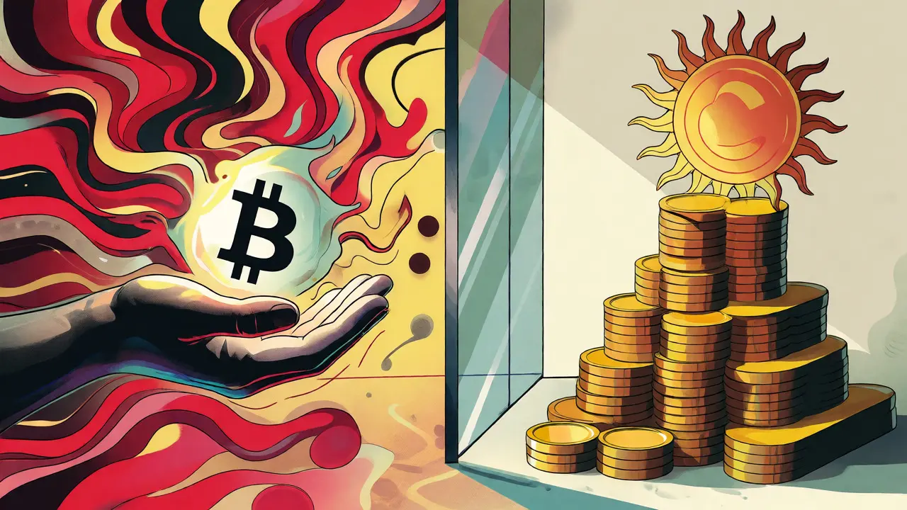 Split scene showing private crypto holdings versus state-controlled digital currency.