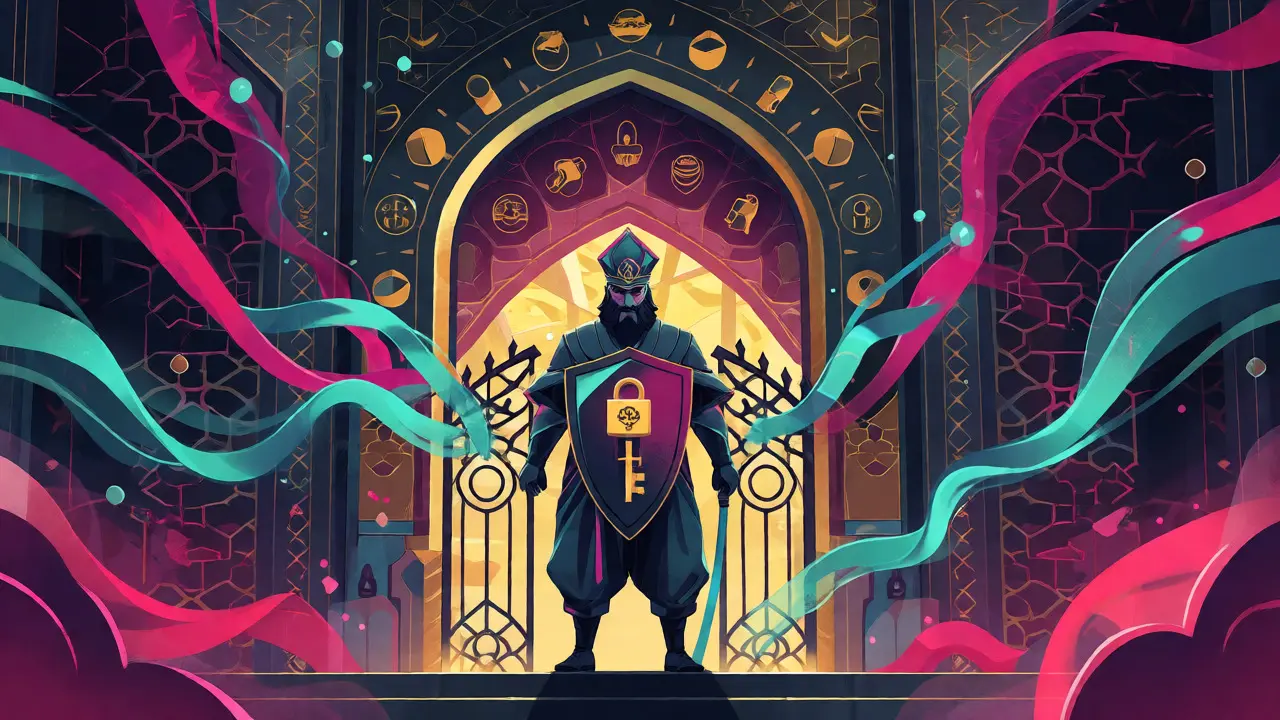 Stylized gatekeeper guarding the entrance to regulated crypto markets.