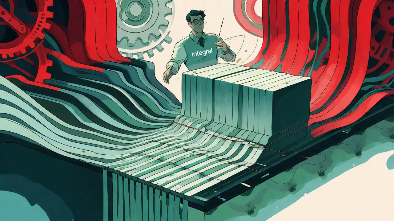Artistic depiction of TWAP splitting large crypto orders into smooth, manageable streams.