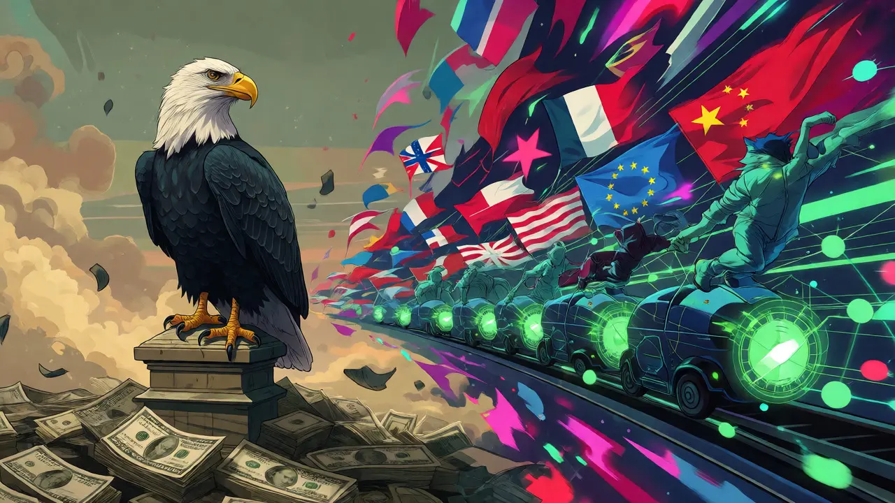 Contrast between static US monetary system and advancing global digital currencies