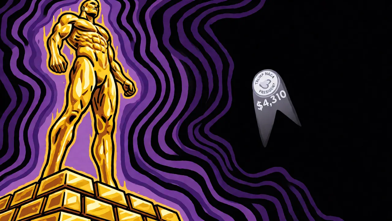 Illustration contrasting a powerful golden figure with a tiny floating ghost coin.