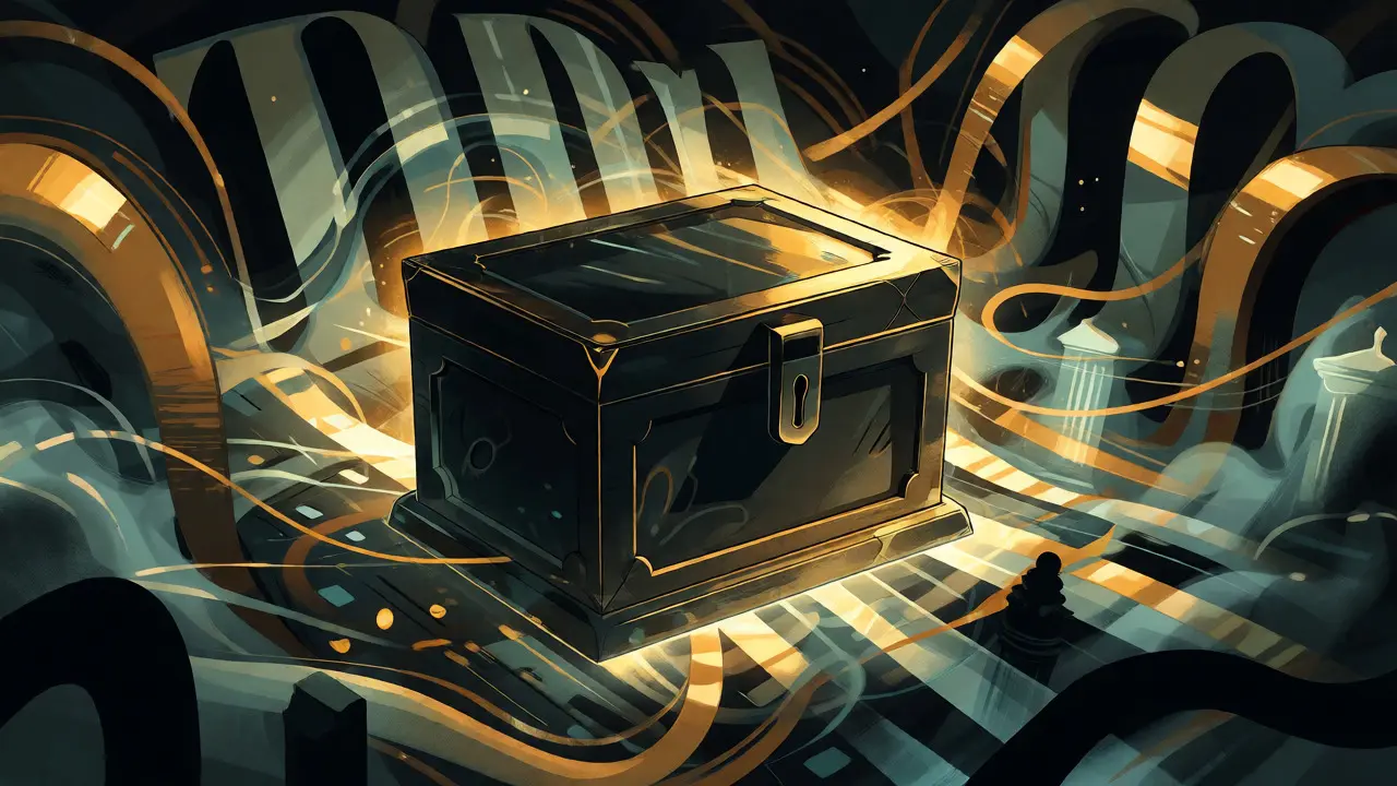 Mysterious locked chest in a swirl of data representing the opacity of an untracked exchange.